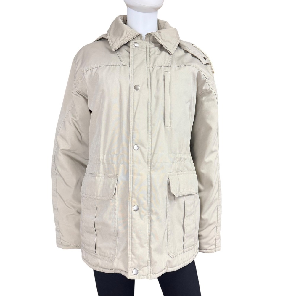 London‎ Towne Beige Hooded Parka Coat Mid Length Insulated Winter Jacket Women M